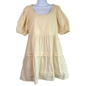 Sweet Generis Tiered Corduroy Mini Dress Sz M Cream Puff Sleeve Cottage Boho‎